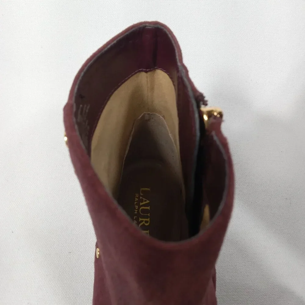 LAUREN RALPH LAUREN Wharton Women's Burgundy Studded Boots Size 9 B